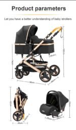 YAZOCO Kinderwagen 3 in 1 Komplettset, Aluminiumrahmen, Schwarz – Bild 5