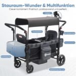 Sekey Bollerwagen Zwillingskinderwagen faltbar mit Dach, Schwarz – Bild 4