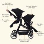 CherishCradle Geschwisterwagen Duo Zwillingsbuggy ab Geburt, Schwarz – Bild 2