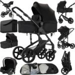 Reenborn Kinderwagen 3 in 1, Aluminiumrahmen, 588 Black