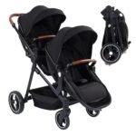 CherishCradle Geschwisterwagen Duo Zwillingsbuggy ab Geburt, Schwarz
