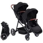 CherishCradle Geschwisterwagen Duo Zwillingsbuggy ab Geburt, Schwarz – Bild 8