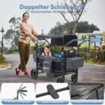 Sekey Bollerwagen Zwillingskinderwagen faltbar mit Dach, Schwarz – Bild 5