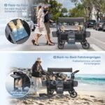 Sekey Bollerwagen Zwillingskinderwagen faltbar mit Dach, Schwarz – Bild 2