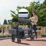 Sekey Bollerwagen Zwillingskinderwagen faltbar mit Dach, Schwarz – Bild 7